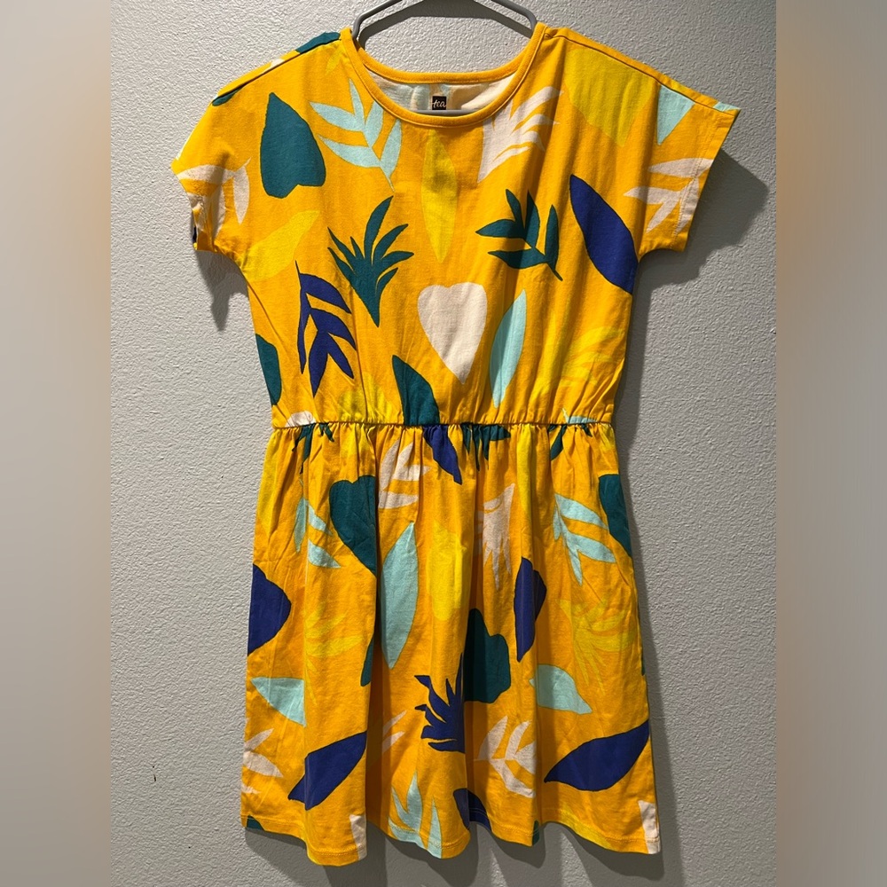 Tea Collection Yellow Tropical Fit & Flare Dress